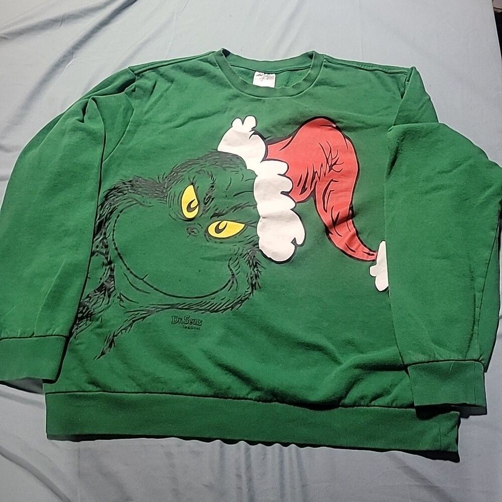 The Grinch Dr. Suess Mens Green Christmas Sweatshirt Ugly Sweater XL 46-48
